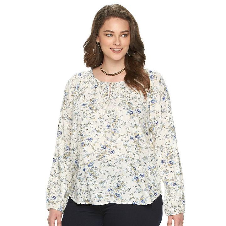 Plus Size Chaps Floral Raglan Peasant Top, Women's, Size: 2xl, Pink Ovrfl