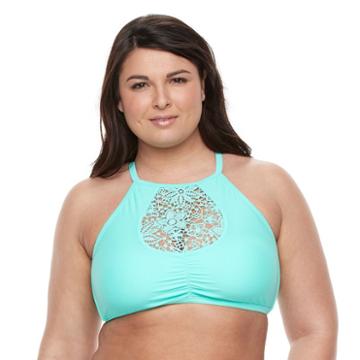 Plus Size Island Soul Crochet High-neck Halter Bikini Top, Women's, Size: 3xl, Lt Green