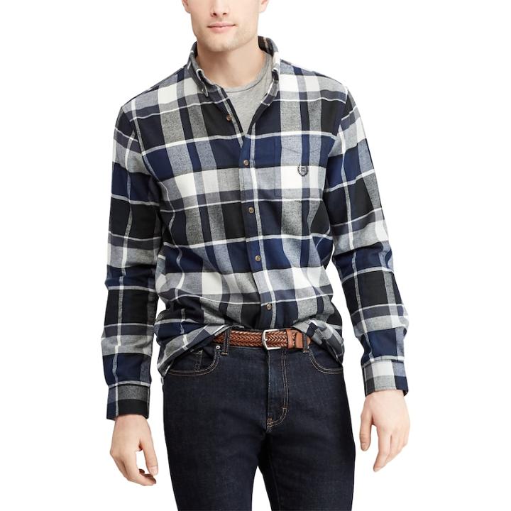 Men's Chaps Regular-fit Performance Flannel Button-down Shirt, Size: Small, Blue (navy)