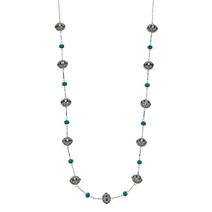 Silver Tone & Aqua Beaded Long Necklace, Women's, Turq/aqua