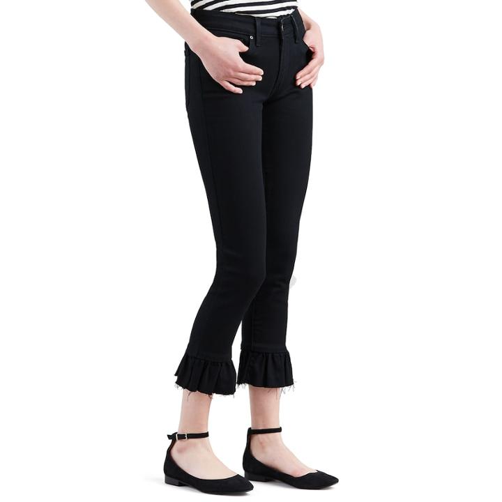 Women's Levi's 711 Styled Detail Ruffle Mid-rise Crop Jeans, Size: 31(us 12)m, Black
