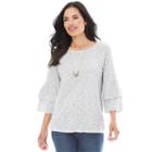 Ab Studio, Women's Space-dye Necklace Top, Size: Regular, White Oth
