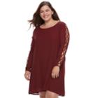 Juniors' Plus Size Liberty Love Lace-up Sleeve Shift Dress, Teens, Size: 2xl, Red Overfl