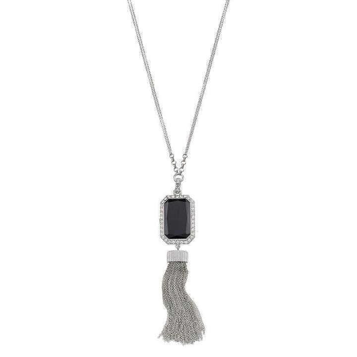 Simply Vera Vera Wang Long Faceted Black Rectangular Stone & Tassel Necklace, Women's