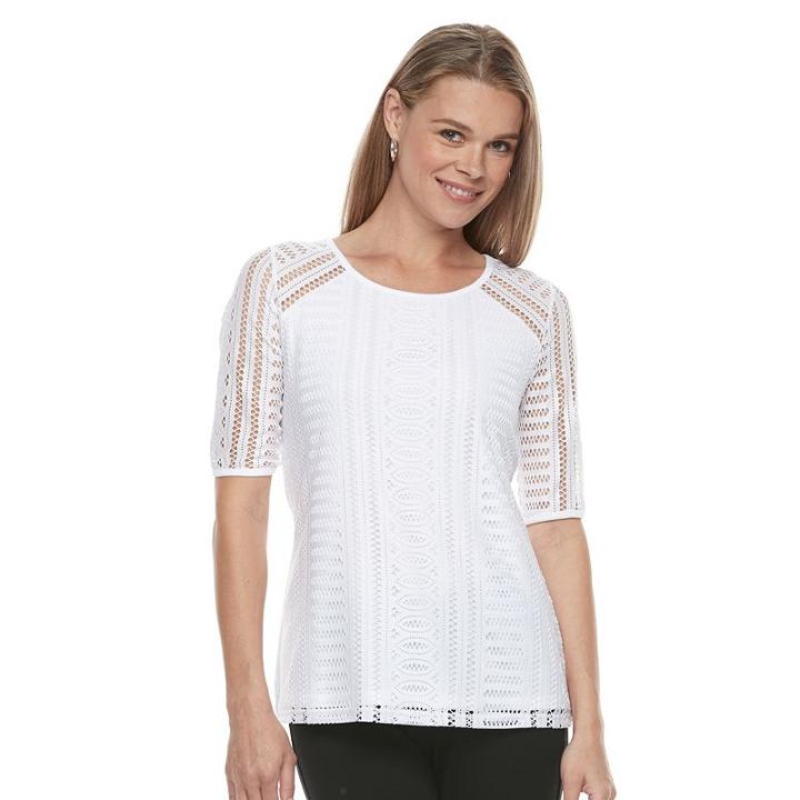 Women's Dana Buchman Lace Tee, Size: Medium, White