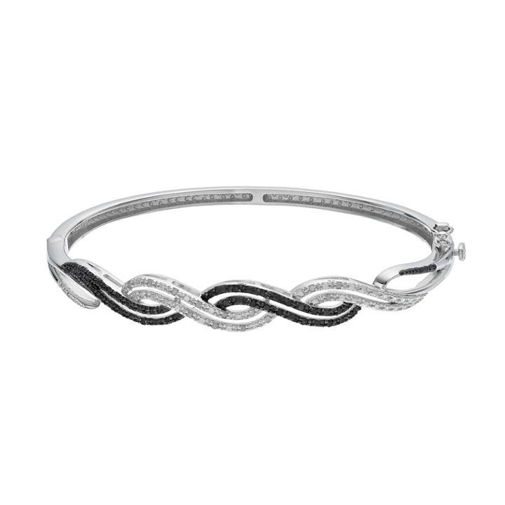 Sterling Silver 1/4 Carat T.w. Black & White Diamond Twist Bangle Bracelet, Women's, Size: 7