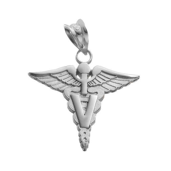 Logoart Sterling Silver V Caduceus Veterinarian Pendant, Women's, Grey