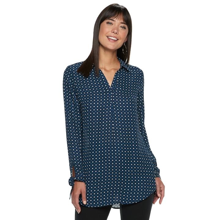 Women's Elle&trade; Tie-hem Splitneck Tunic, Size: Large, Turquoise/blue (turq/aqua)