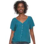 Juniors' Mudd&reg; Button-front Crop Top, Teens, Size: Xs, Dark Blue
