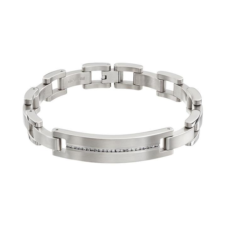 1/2 Carat T.w. Diamond Titanium Bracelet - Men, Size: 8.5, White