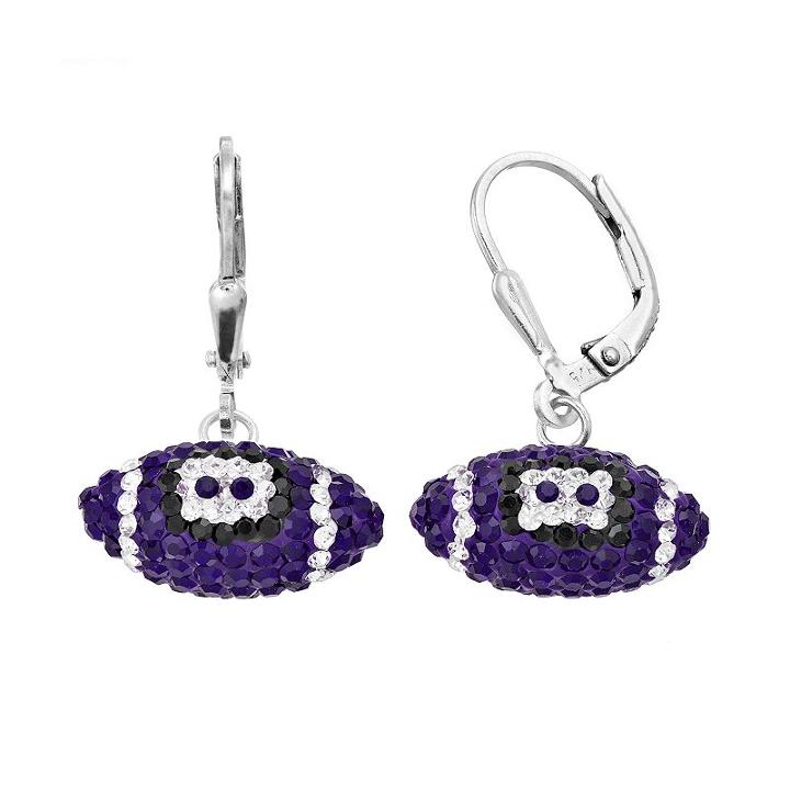 Kansas State Wildcats Crystal Sterling Silver Football Drop Earrings, Women's, Multicolor
