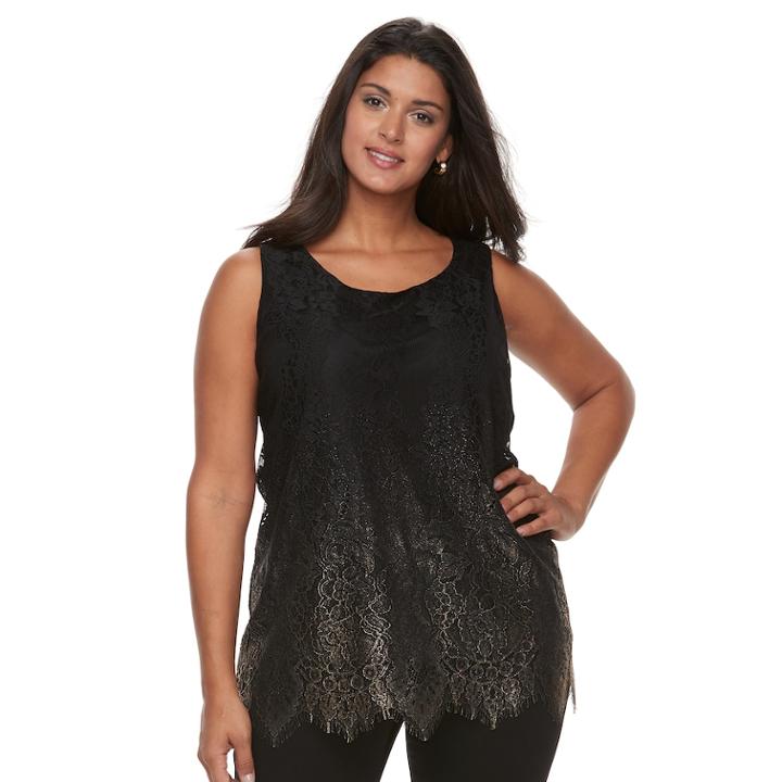 Plus Size Apt. 9&reg; Scalloped Lace Hem Tunic Top, Women's, Size: 2xl, Black
