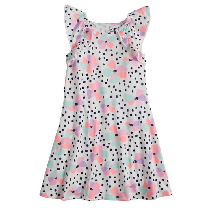 Girls 4-10 Jumping Beans&reg; Pom-pom Ruffle Trim Patterned Raglan Flutter Dress, Size: 8, White