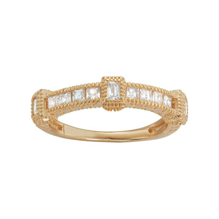 14k Gold Over Silver Cubic Zirconia Ring, Women's, Size: 9, White