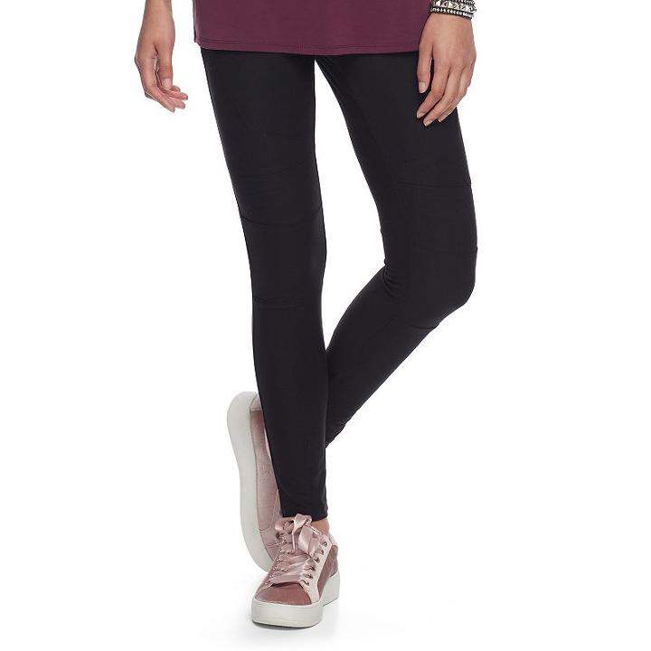 Juniors' Pink Republic Quilted Knee Leggings, Teens, Size: Large, Black