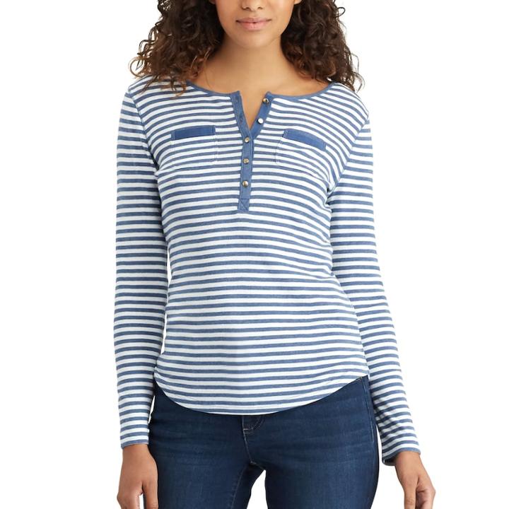Women's Chaps Pocket Henley, Size: Medium, Blue