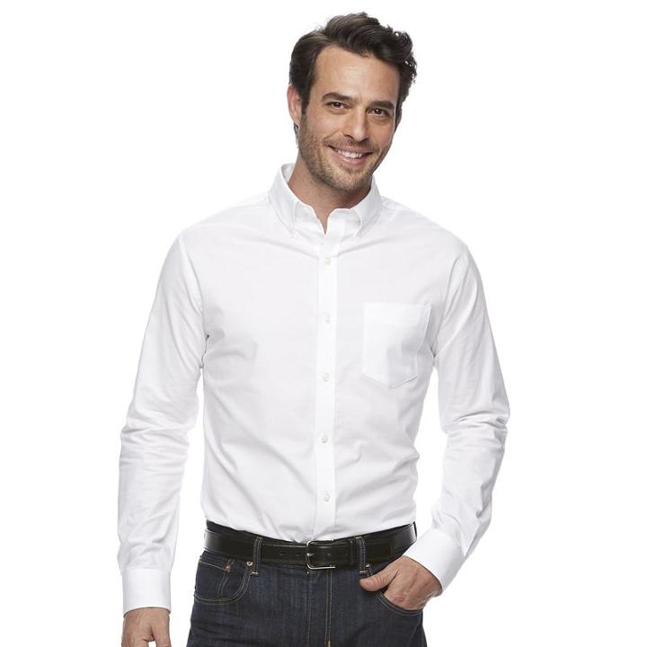 Men's Croft & Barrow&reg; True Comfort Classic-fit Stretch Button-down Shirt, Size: Large, White