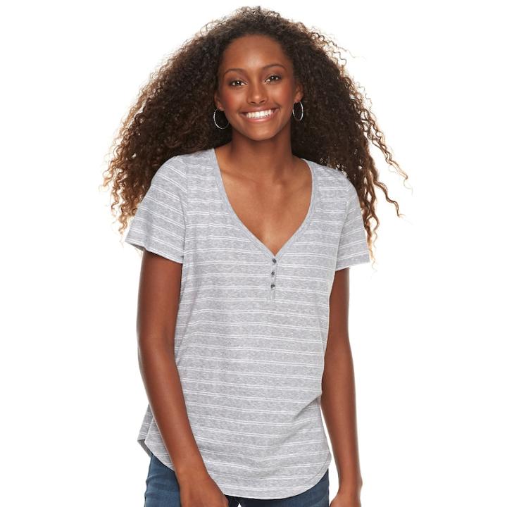 Juniors' So&reg; Striped Henley Tee, Teens, Size: Xs, Light Grey