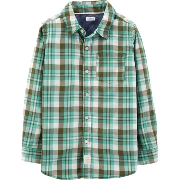 Boys 4-12 Carter's Plaid Button Down Shirt, Size: 7, Green Plaid