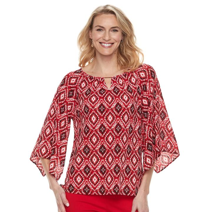 Women's Dana Buchman Print Kimono-sleeve Top, Size: Large, Dark Red