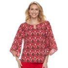 Women's Dana Buchman Print Kimono-sleeve Top, Size: Large, Dark Red