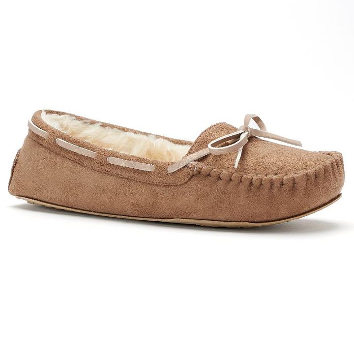 So&reg; Women's Microsuede Moccasin Slippers, Size: Large, Brown