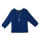 Girls 7-16 Iz Amy Byer Front Twist Raglan Lattice Sleeve Top With Necklace, Size: Large, Blue (navy)
