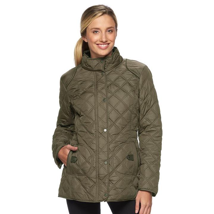 Women's Weathercast Quilted Barn Jacket, Size: Xl, Beig/green (beig/khaki)