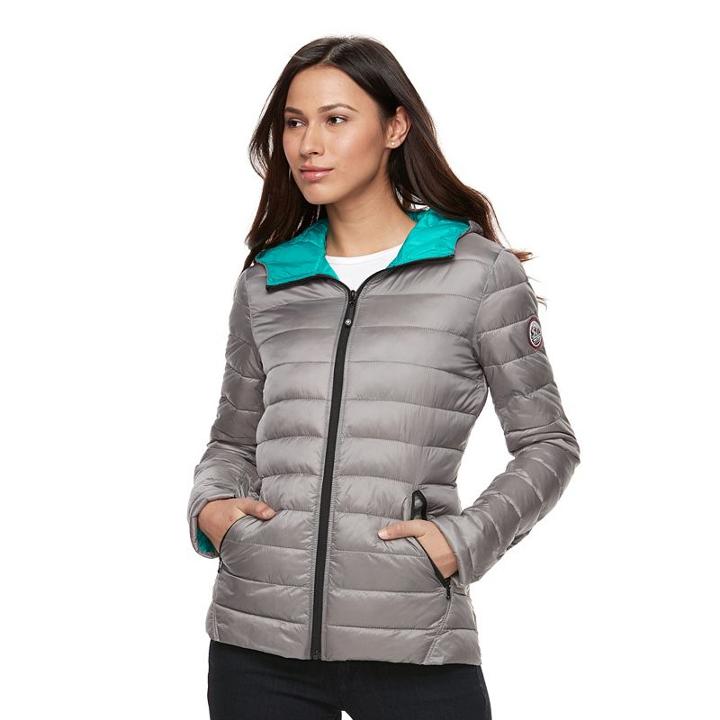 Women's Halitech Hooded Packable Puffer Jacket, Size: Large, Grey