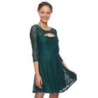 Juniors' Almost Famous Lace Cutout Keyhole Skater Dress, Teens, Size: Xs, Med Green