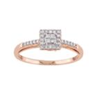 10k Rose Gold 1/5 Carat T.w. Diamond Square Halo Engagement Ring, Women's, Size: 7, White