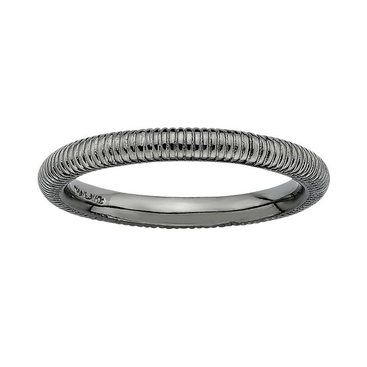 Stacks And Stones Ruthenium-plated Sterling Silver Ribbed Stack Ring, Women's, Size: 8, Black