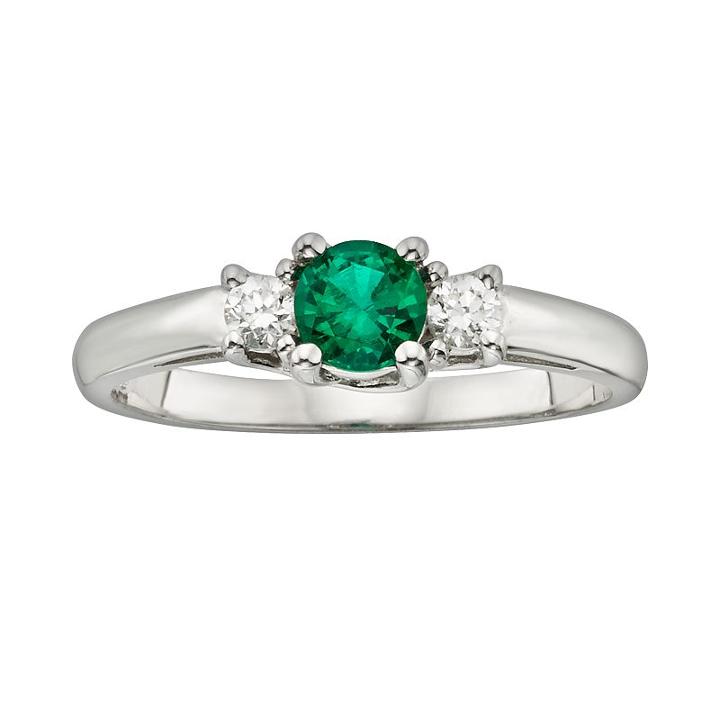 The Regal Collection 14k White Gold Genuine Emerald And 1/6-ct. T.w. Igl Certified Diamond 3-stone Ring, Women's, Size: 8, Green