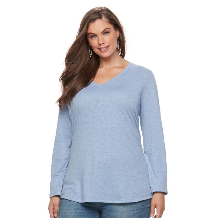 Plus Size Sonoma Goods For Life&trade; Essential V-neck Tee, Women's, Size: 0x, Med Blue