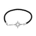 Crystal Sterling Silver Starburst Link Woven Leather Bracelet, Women's, Size: 7.5, White