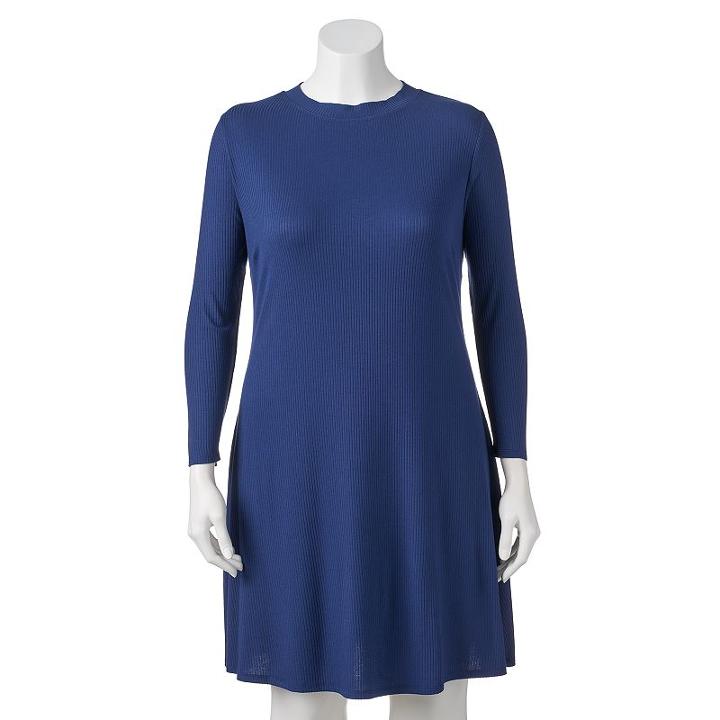 Juniors' Plus Size Wrapper Ribbed Mockneck Swing Dress, Girl's, Size: 2xl, Blue (navy)