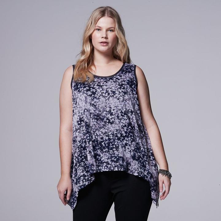 Plus Size Simply Vera Vera Wang Shadow Stripe Tank, Women's, Size: 0x, Blue (navy)