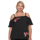 Juniors' Plus Size Iz Byer Floral Off-the-shoulder Top, Teens, Size: 1xl, Black