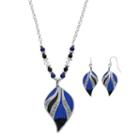 Blue Beaded Leaf Pendant Necklace & Drop Earring Set, Women's