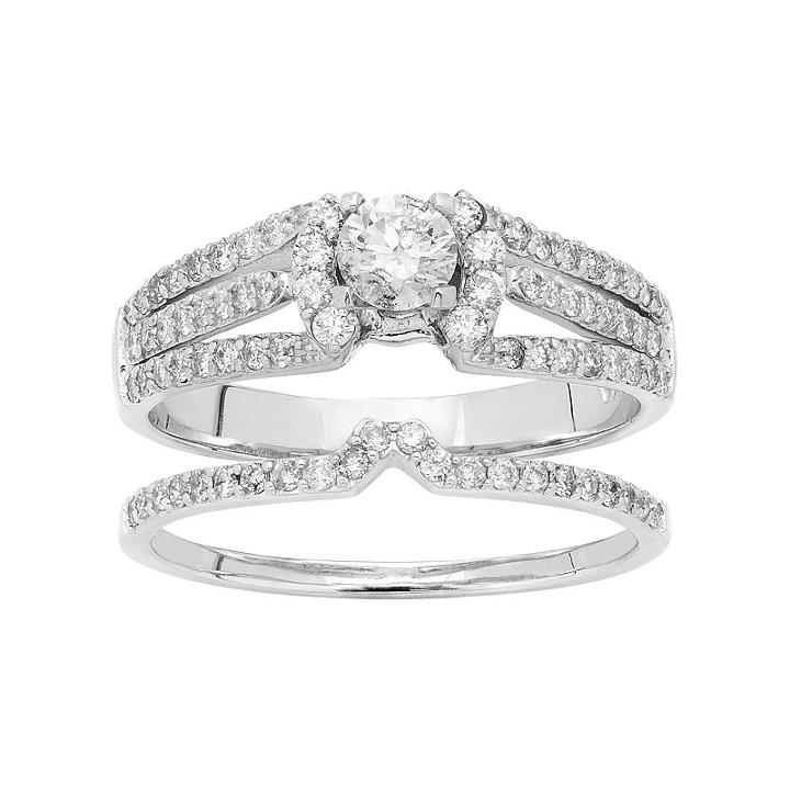 14k White Gold 1 Carat T.w. Igl Certified Diamond Engagement Ring Set, Women's, Size: 9