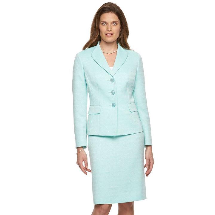 Women's Le Suit Tweed Suit Jacket & Skirt Set, Size: 14, Med Blue