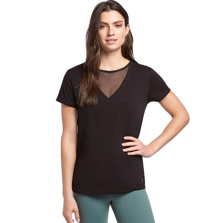 Women's Danskin Mesh Inset Active Tee, Size: Medium, Black