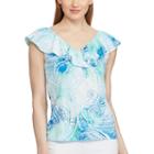 Women's Chaps Printed Ruffled Top, Size: Small, Pink Ovrfl