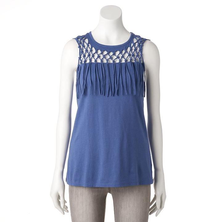 Women's Rock & Republic&reg; Macrame Yoke Tank, Size: Small, Blue (navy)