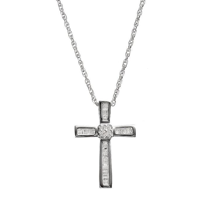1/4 Carat T.w. Diamond Sterling Silver Cross Pendant Necklace, Women's, Size: 18, White