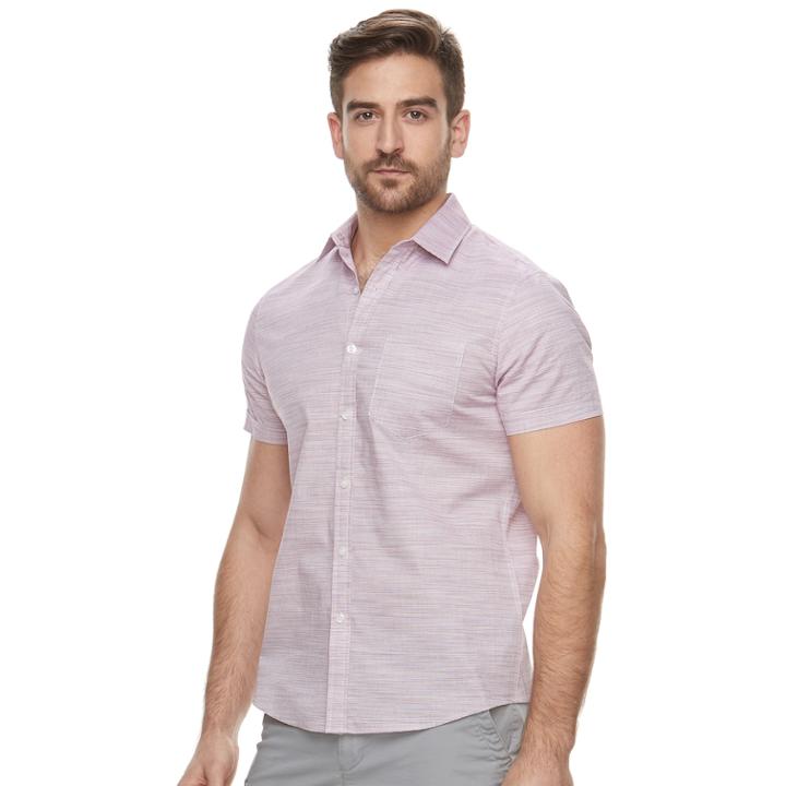 Men's Apt. 9&reg; Premier Flex Slim-fit Stretch Woven Button-down Shirt, Size: Med Slim, Dark Pink
