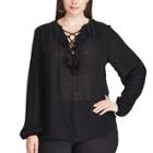 Plus Size Chaps Ruffle Lace-up Peasant Top, Women's, Size: 1xl, Black
