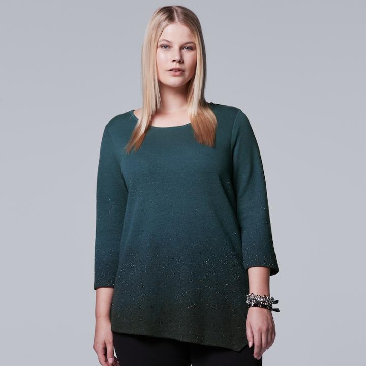 Plus Size Simply Vera Vera Wang Ombre Asymmetrical Crewneck Sweater, Women's, Size: 2xl, Med Blue