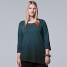 Plus Size Simply Vera Vera Wang Ombre Asymmetrical Crewneck Sweater, Women's, Size: 2xl, Med Blue