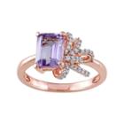 Laura Ashley Sterling Silver Rose De France Amethyst & 1/10 Carat T.w. Diamond Bow Ring, Women's, Size: 7, Purple